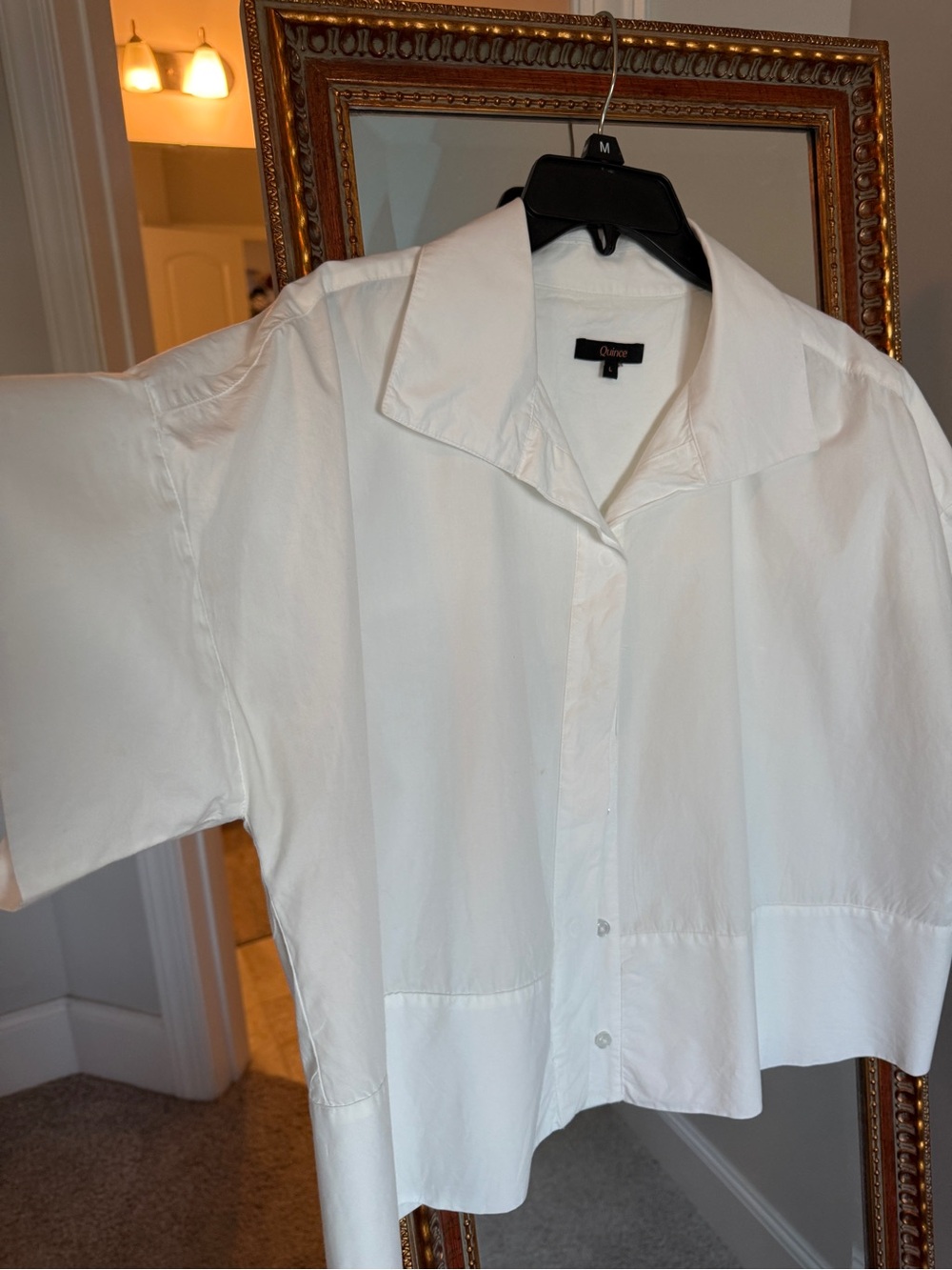 Quince White Short-Sleeve Casual Button-Down Shirt